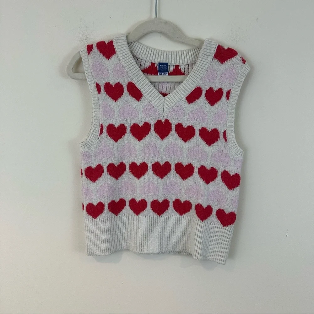 Old Navy Heart-Pattern Knit Sweater Vest Red & Pink Valentine's Size Large